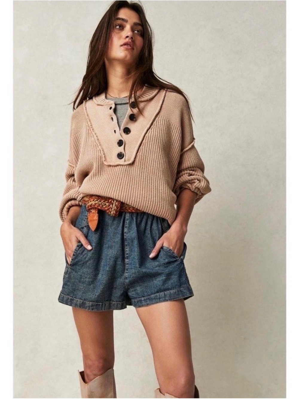 We The Free High-Waist Denim Shorts in Blue
